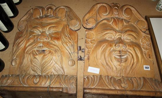 Pair Italian grotesque mask panels